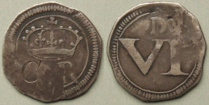 Charles I, Ormonde Money, sixpence, 1643-4 issue Charles I, Ormonde Money, sixpence, 1643-4 issue